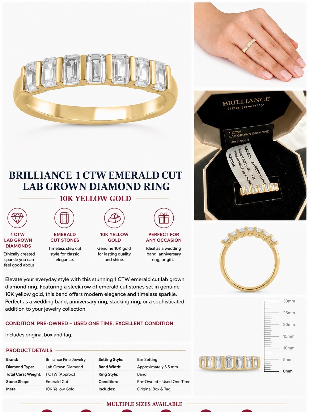 Jewelry 1 Cttw Lab Grown Diamond Anniversary Band Ring in 10K Yellow Gold
